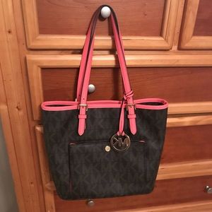 Michael Kors Pink and dark brown medium tote